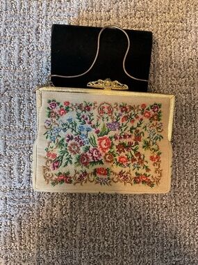 Vintage Floral Needlepoint Evening Bag Floral